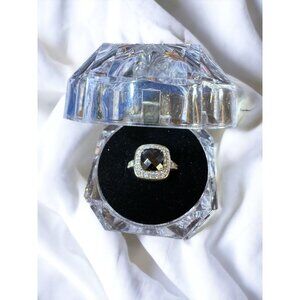 Classic Ring Square Cut Black Obsidian Colored CZ Sterling Silver Size 7